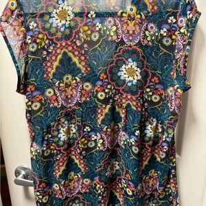 DR2 by Daniel Rain blue & teal floral cap sleeve blouse L